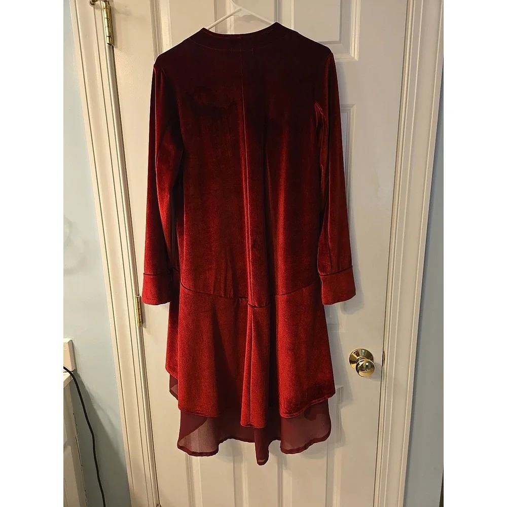 Urban CoCo Wine Red Velvet Cardigan Coat w/‎ Asymmetric Chiffon Hem Open Front M